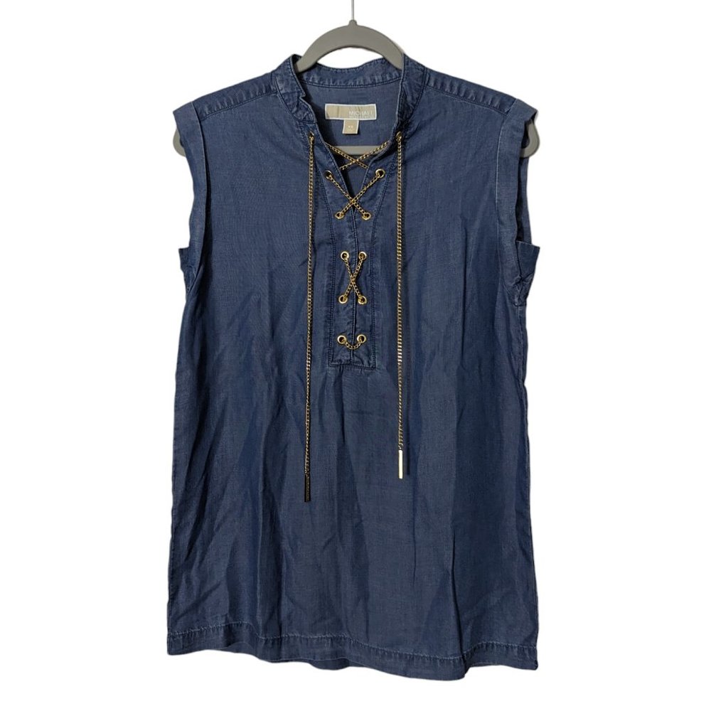 Women's MICHAEL Michael Kors sleeveless chain laced top, blue, size XS